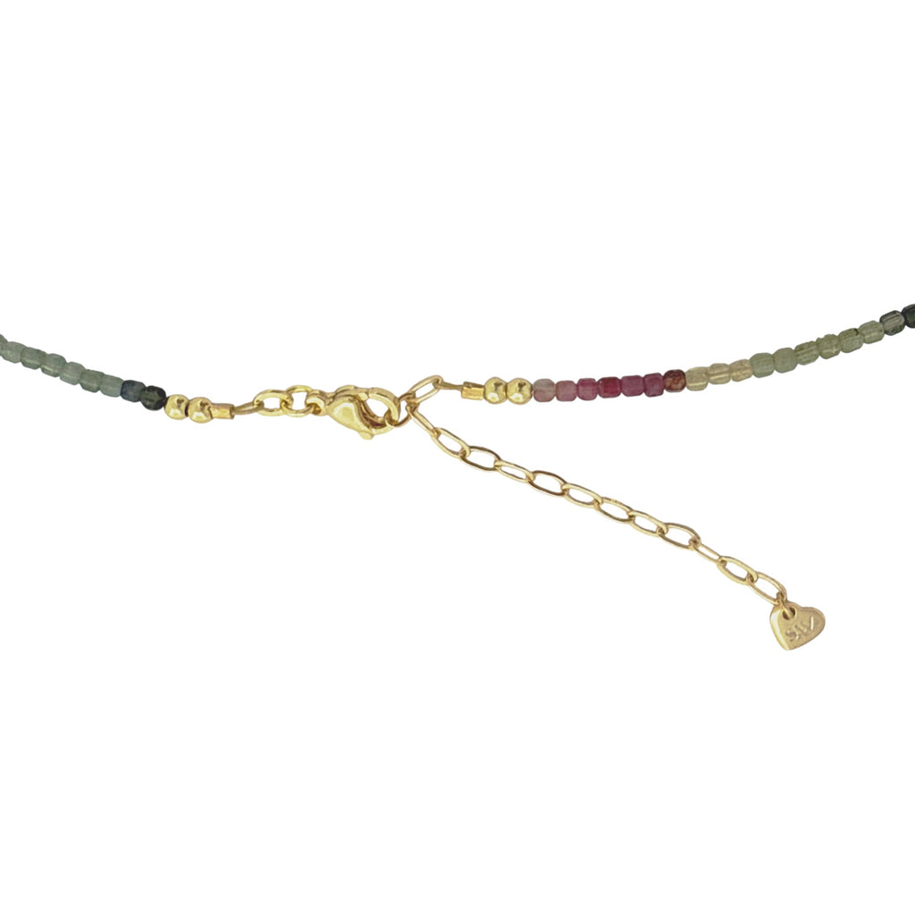 THE SILVER WREN Natural Tourmaline Beaded Necklace+Heart Charm