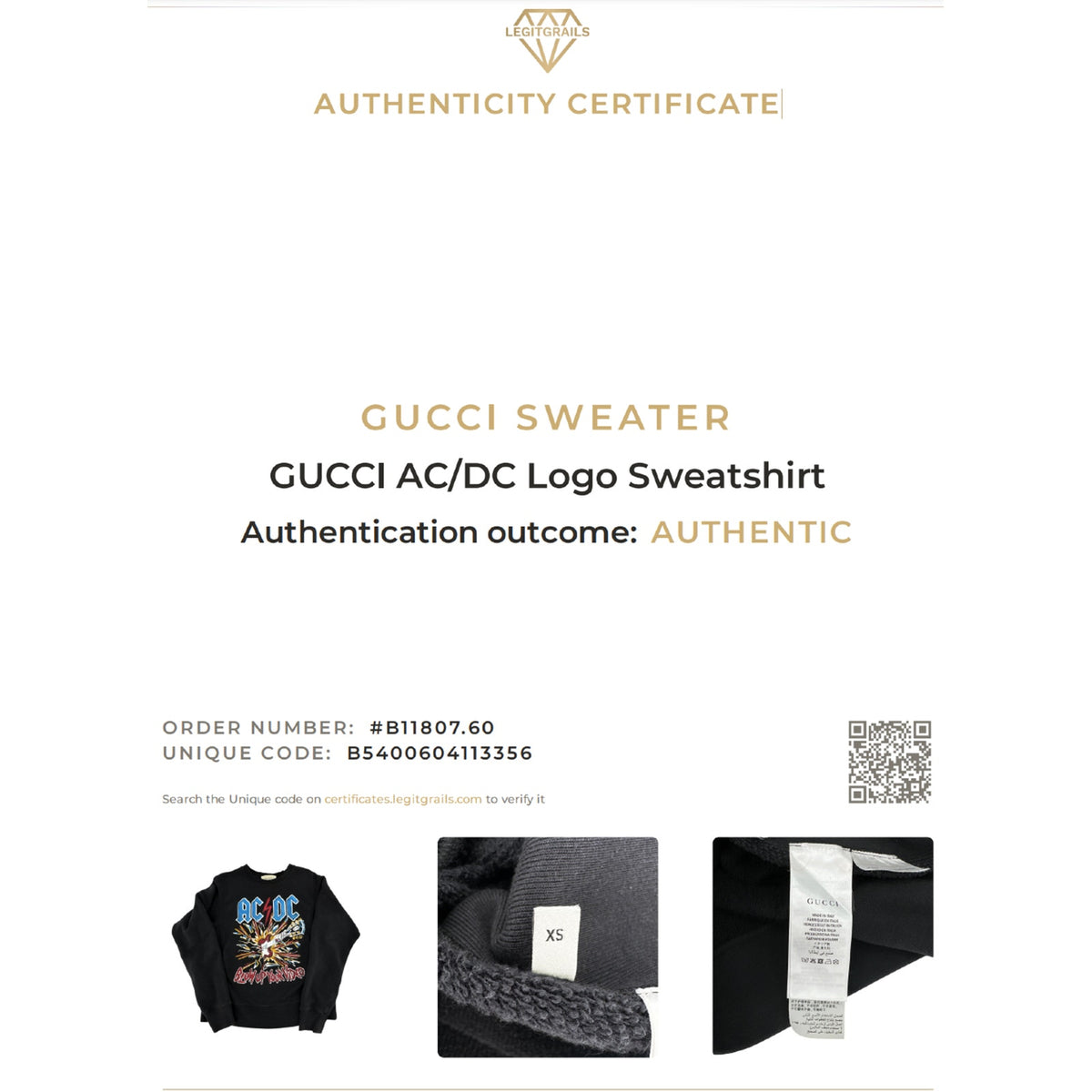 GUCCI AC/DC Logo Sweatshirt XS