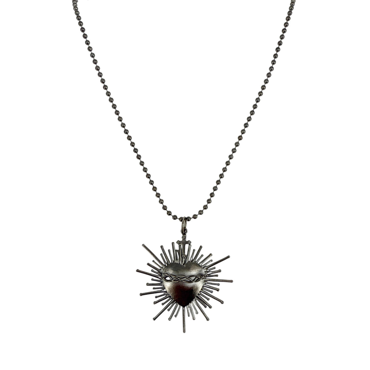 VSA Sacred Flame Charm Necklace Gunmetal 34" Ball Chain