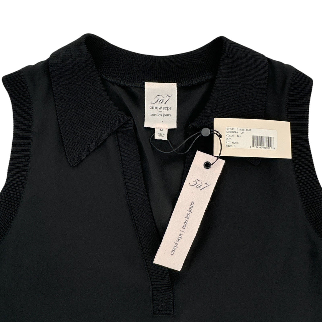 CINQ A SEPT Lysandra Silk Top in Black M