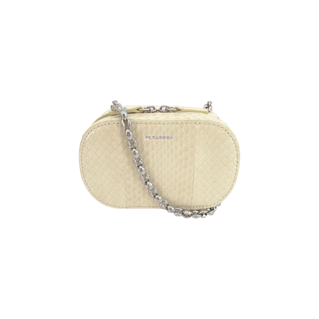 JIL SANDER Tradition Mini Snakeskin Bag with Chain in Ivory