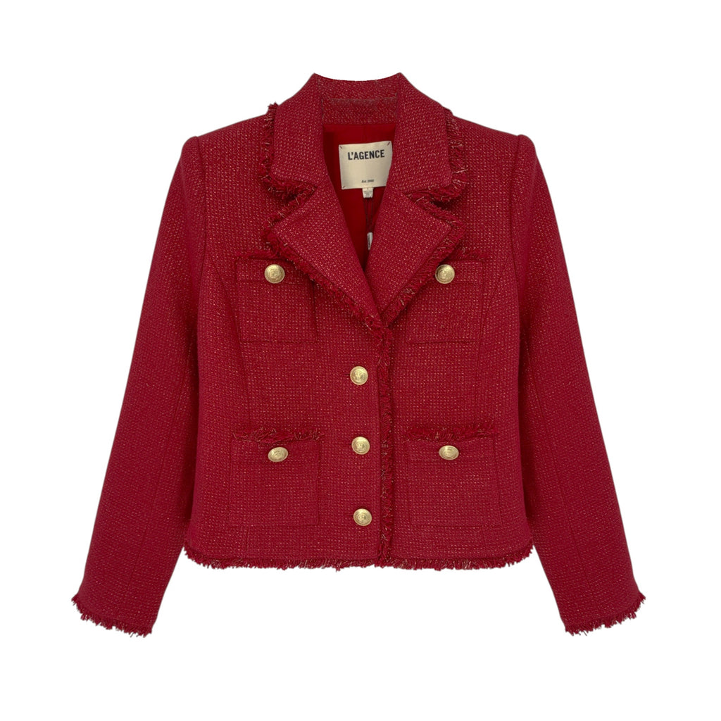L'AGENCE Sylvia Collared Jacket in Garnet Red &amp; Copper 4