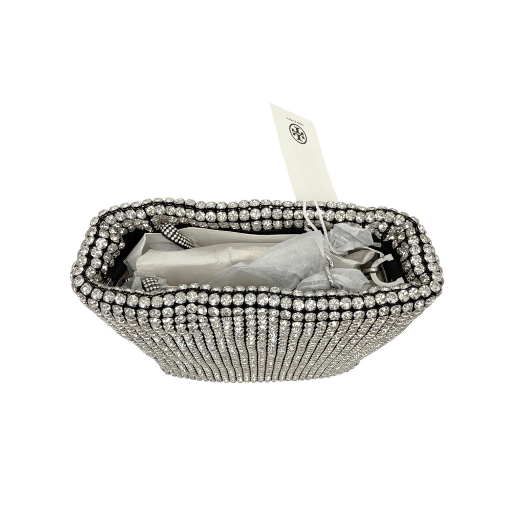 TORY BURCH Night Owl Crystal Embellished Mini Tote in Silver