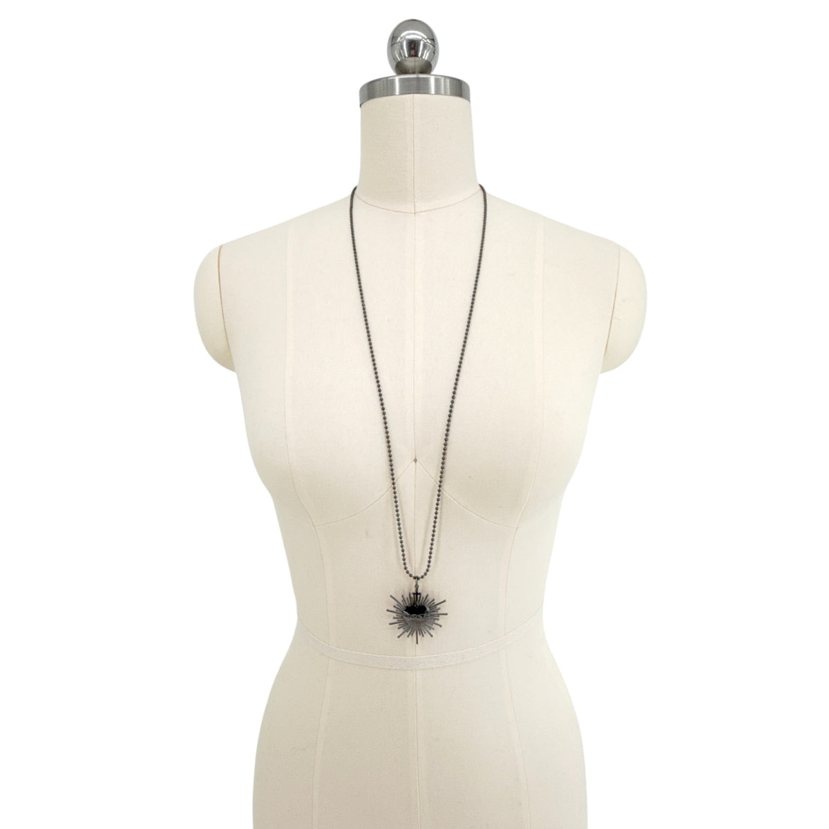 VSA Sacred Flame Charm Necklace Gunmetal 34" Ball Chain