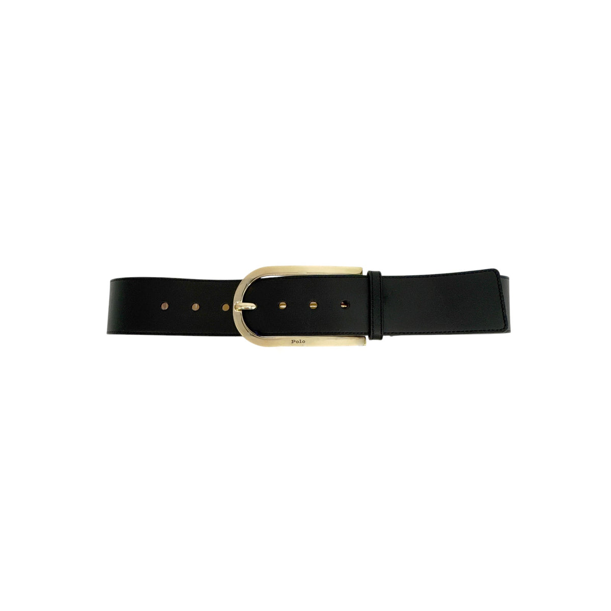 POLO RALPH LAUREN Elongated-Buckle Leather Belt in Black & Gold S