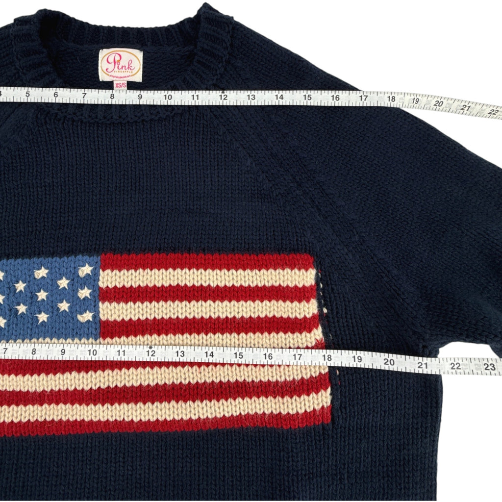 PINK PINEAPPLE Crop Vintage Acrylic Flag Sweater in Navy XS/S