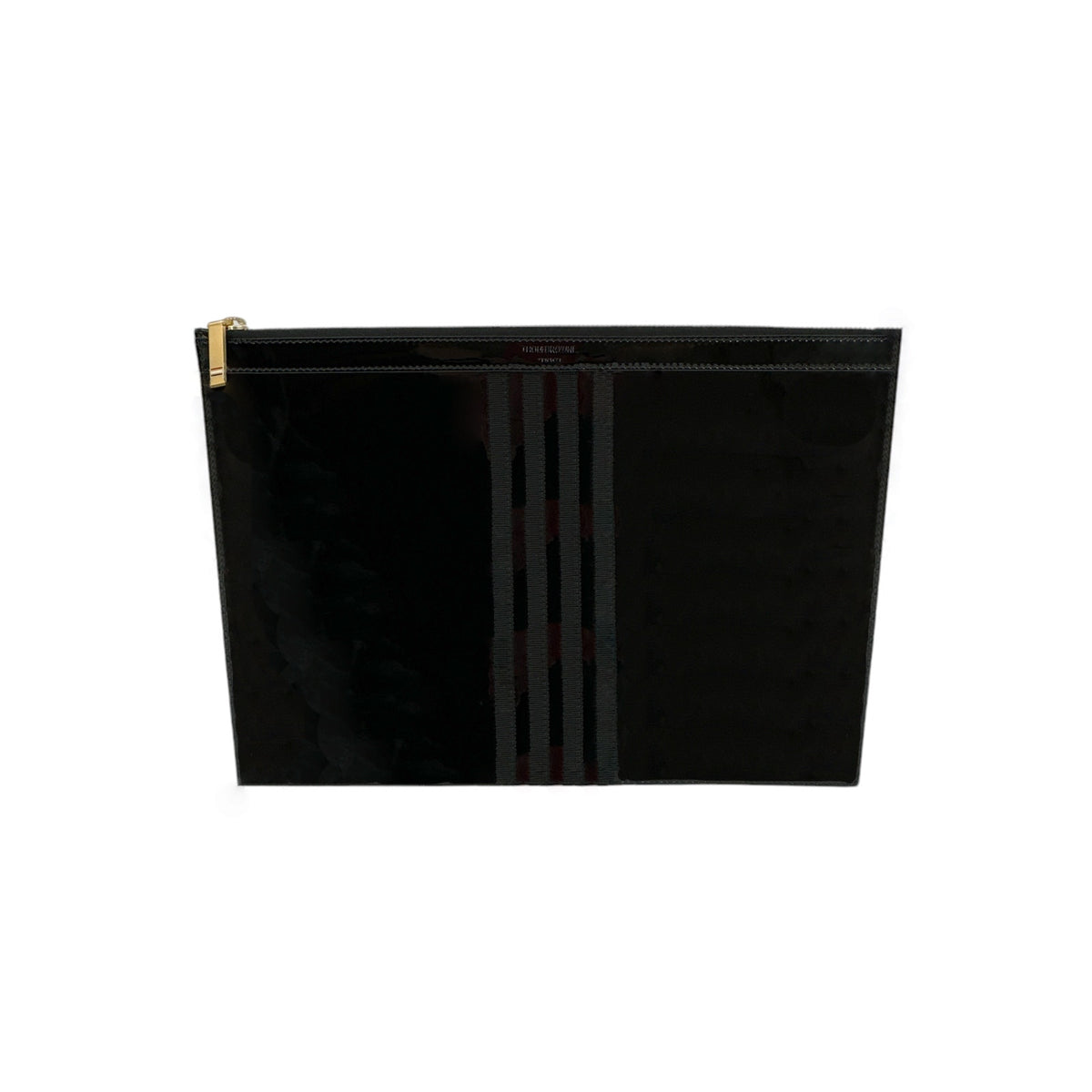 THOM BROWNE Black Soft Patent Leather Grosgrain 4-Bar Medium Document Holder
