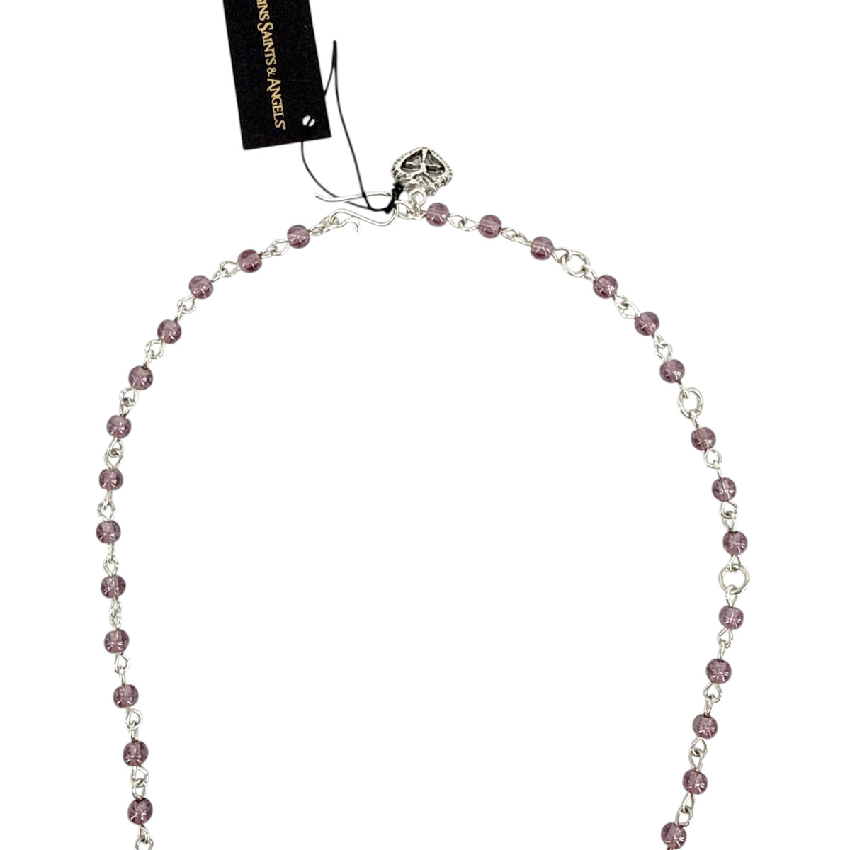 VSA Retablo Guadalupe Rosary Necklace in Silver & Pink