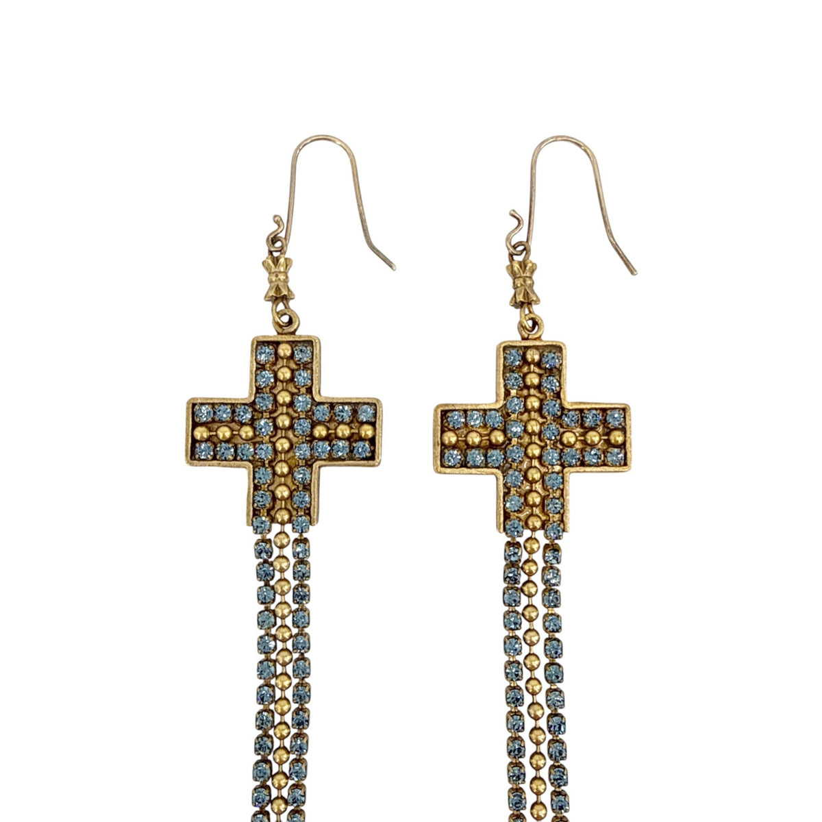 VIRGINS SAINTS & ANGELS VSA Resurrection Cross Chain Earrings in Gold & Blue