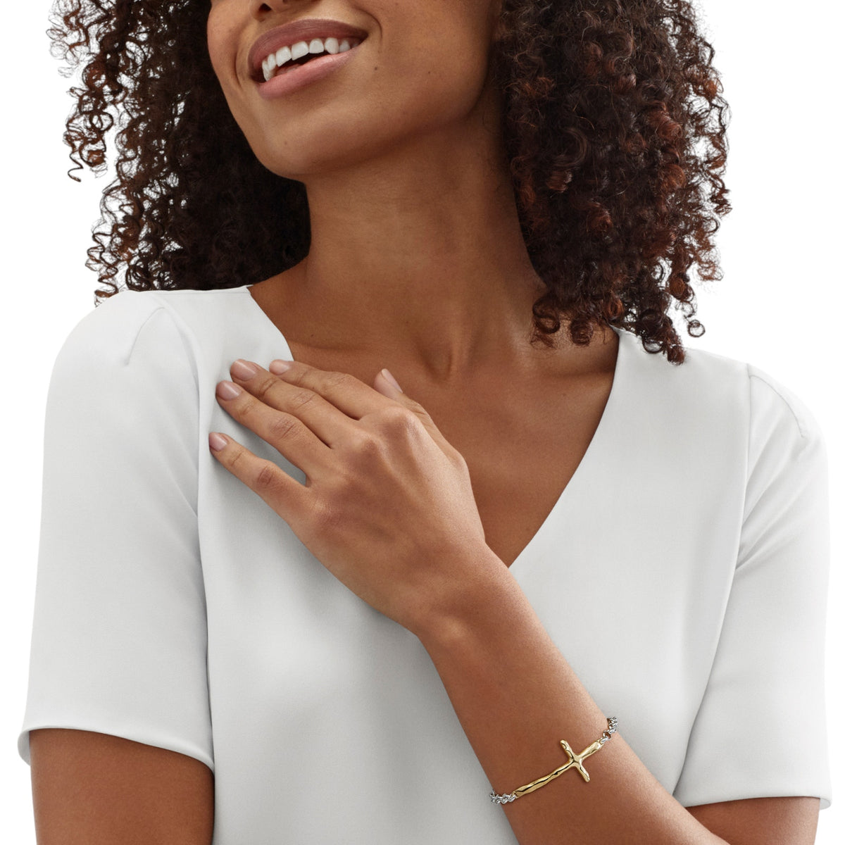 SILPADA In Good Faith Cross Bracelet in Sterling Silver & Gold