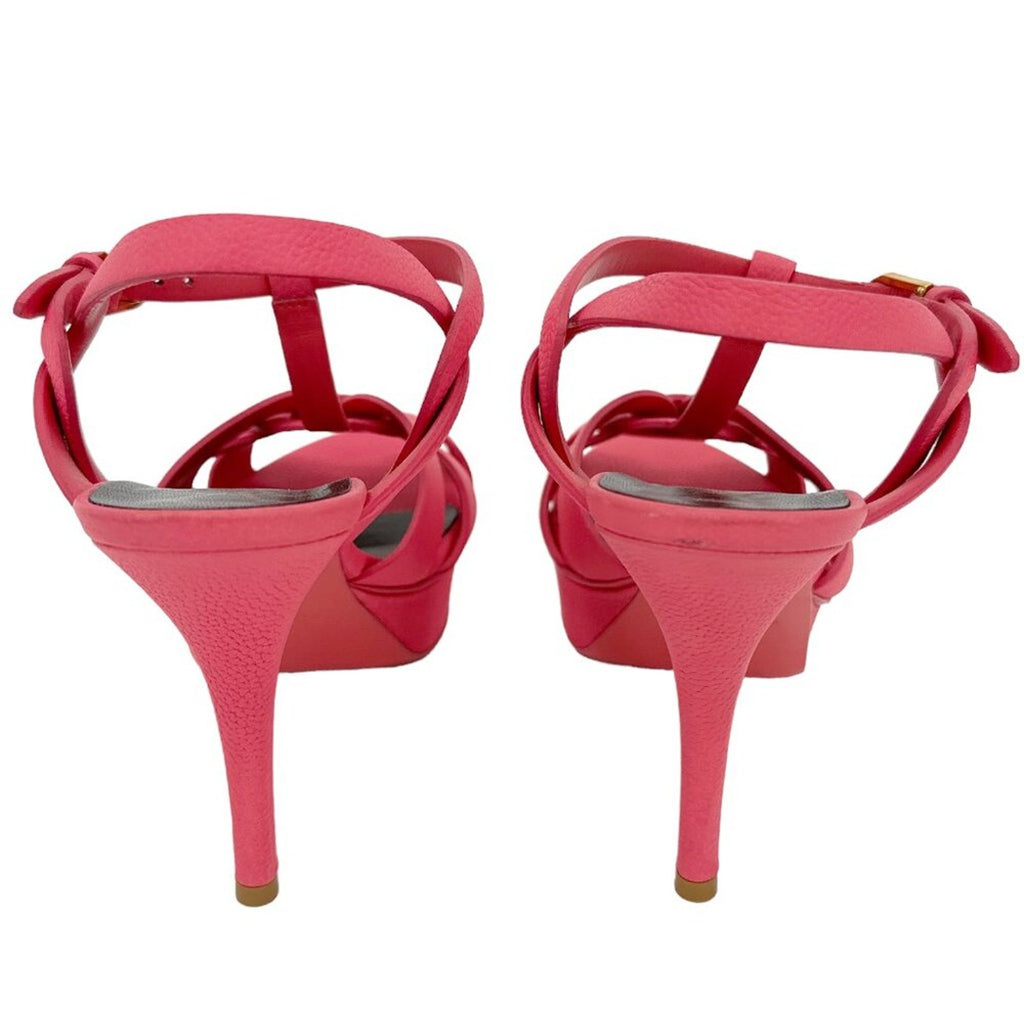 SAINT LAURENT Grained Calfskin Tribute 75 Platform Sandals in Rose Clair 37
