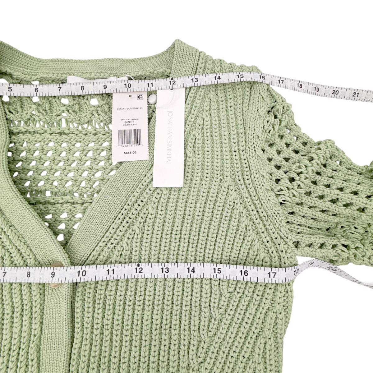 JONATHAN SIMKHAI Ambrose Crochet Cardigan in Sage S