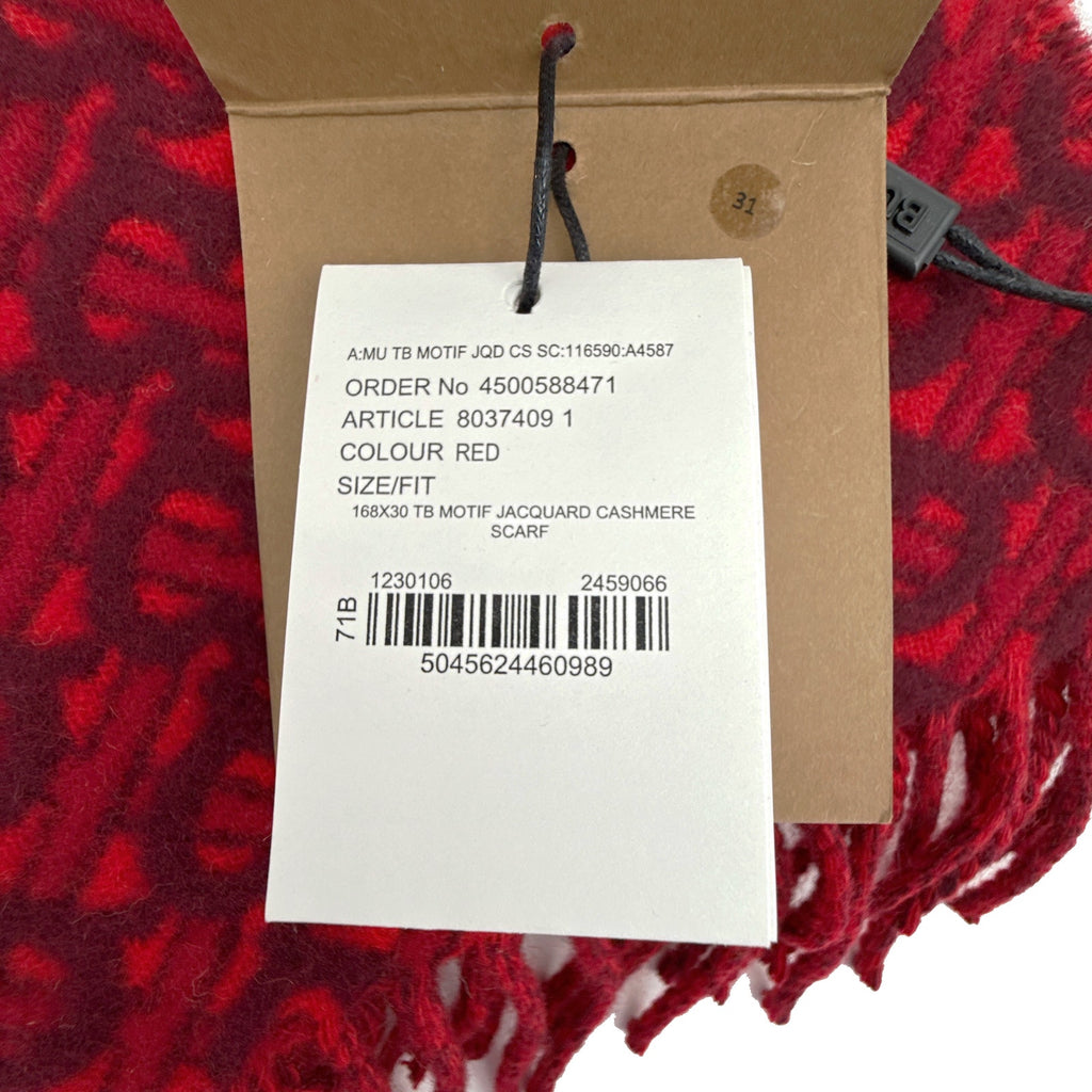 BURBERRY TB Motif Jacquard Cashmere Scarf in Red