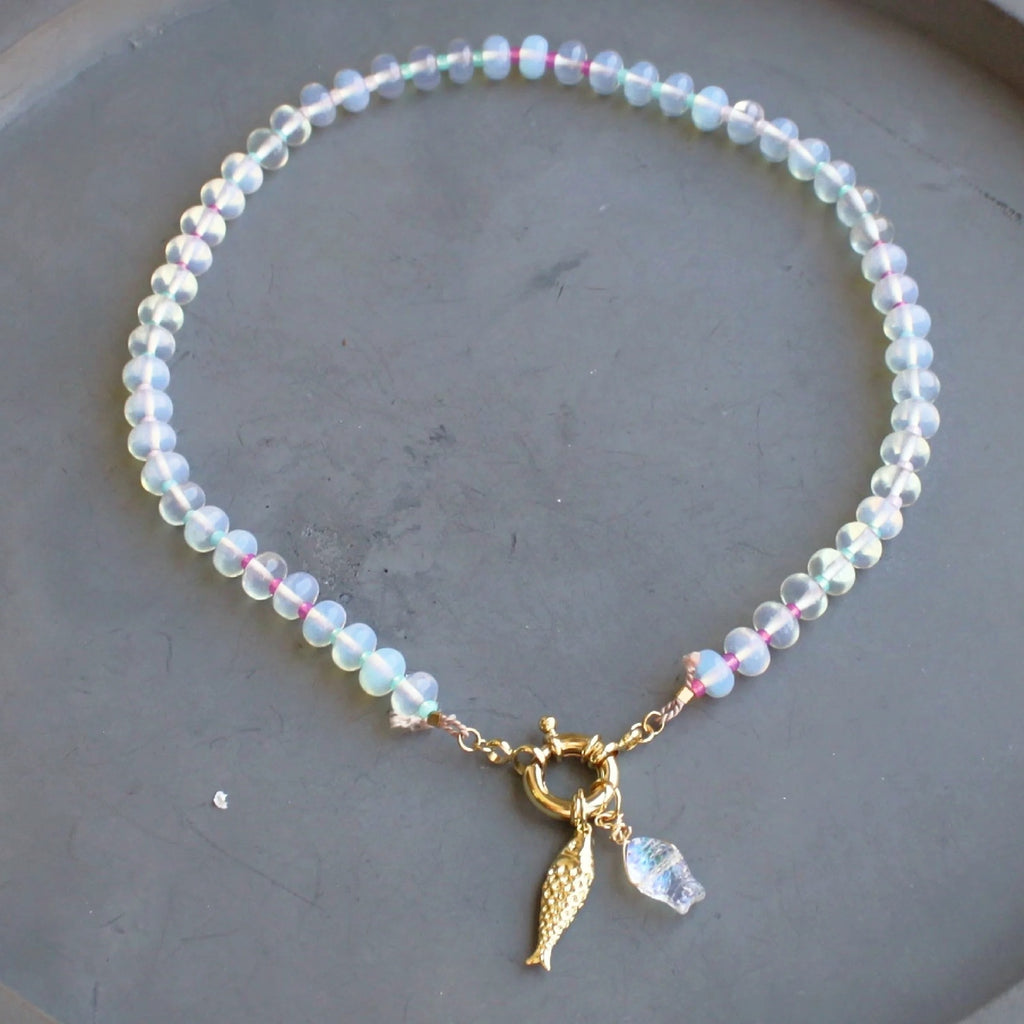 THE SILVER WREN Mirage Stone Candy Fish Necklace in Opalite 18"