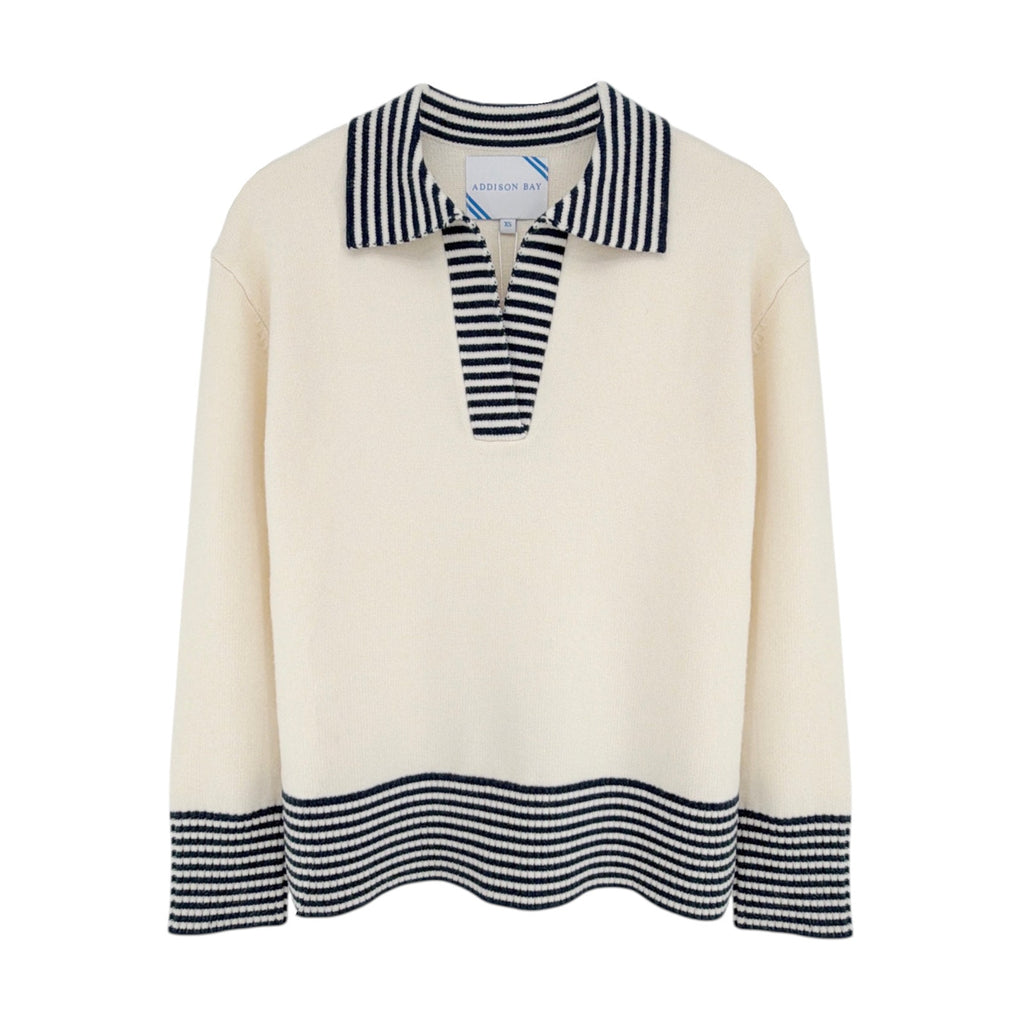 ADDISON BAY Carlyle Rugby Sweater in Cream & Navy XS