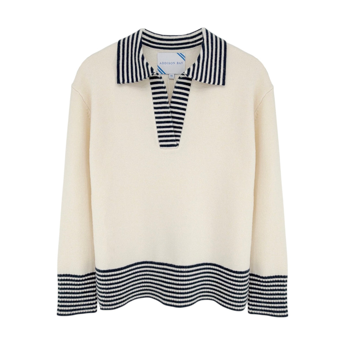 ADDISON BAY Carlyle Rugby Sweater in Cream & Navy XS