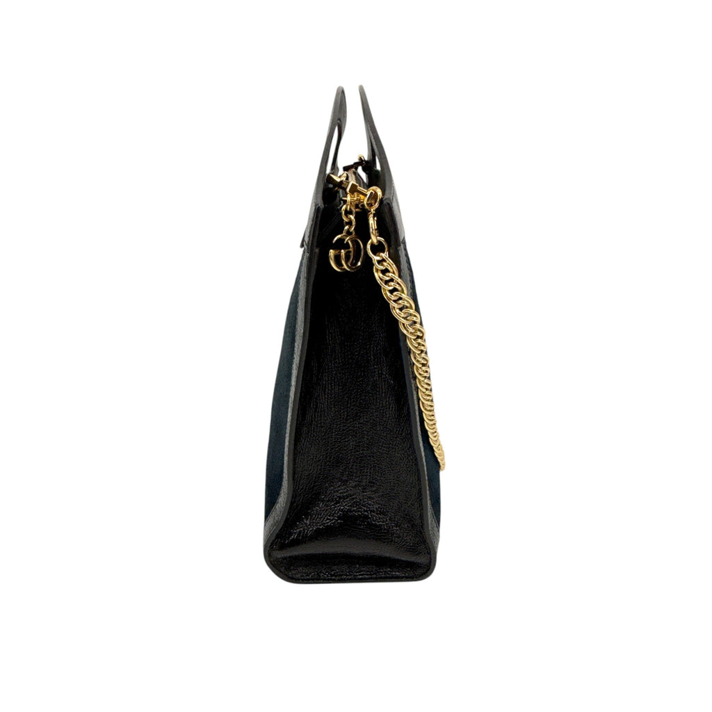GUCCI Ophidia Cut Out Handle Bag Suede Medium in Navy