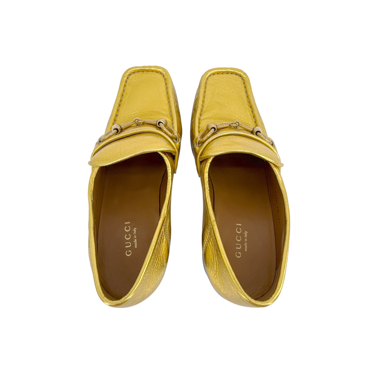 GUCCI Vegas Horsebit Collapsible Heel Metallic Leather Loafer 37