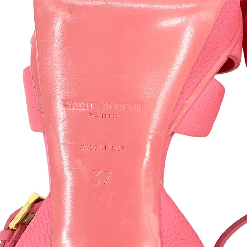 SAINT LAURENT Grained Calfskin Tribute 75 Platform Sandals in Rose Clair 37