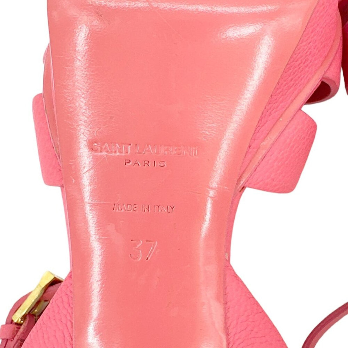 SAINT LAURENT Grained Calfskin Tribute 75 Platform Sandals in Rose Clair 37