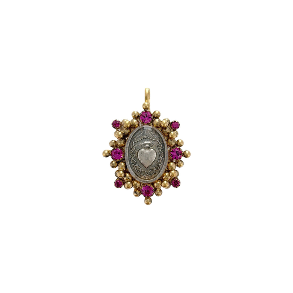 VIRGINS SAINTS & ANGELS VSA Charm Oval Cloister Sacred Heart in Gold & Pink