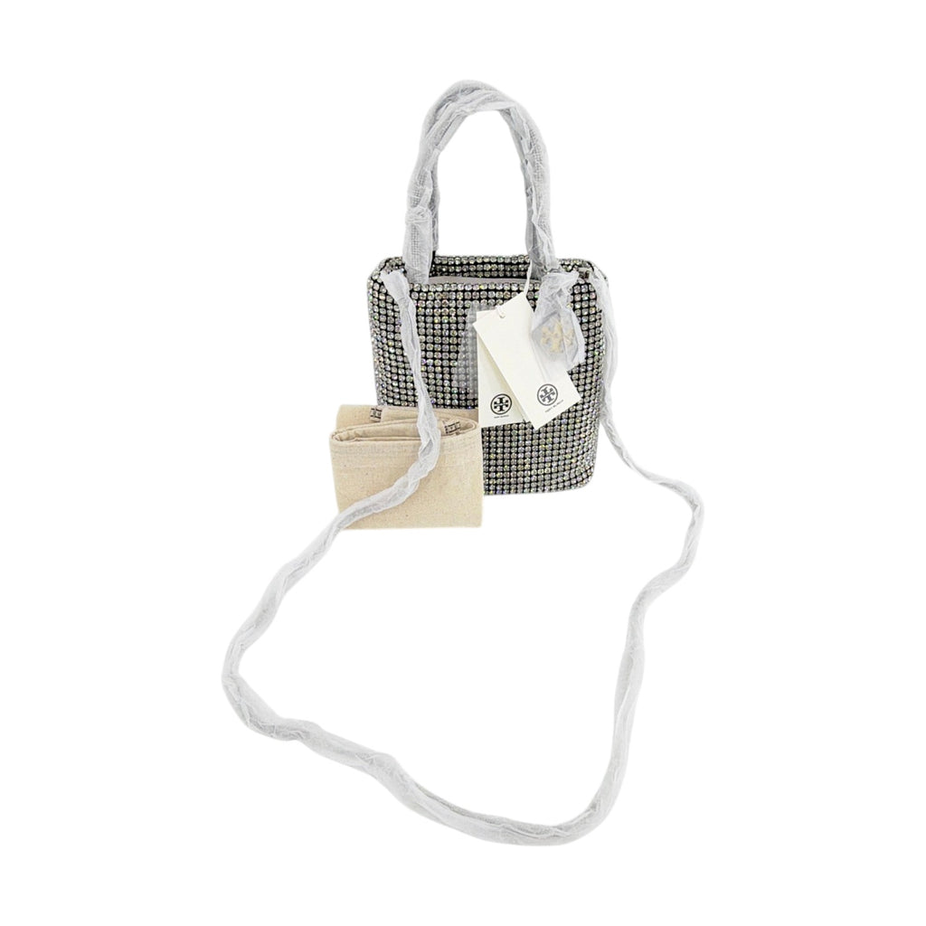 TORY BURCH Night Owl Crystal Embellished Mini Tote in Silver