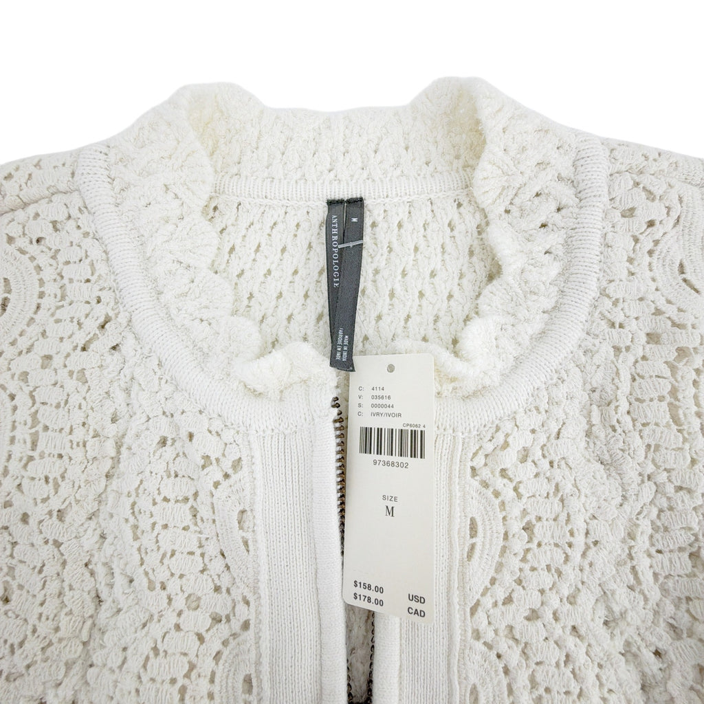 ANTHROPOLOGIE Puff-Sleeve Mock-Neck Mixed Media Cardigan Sweater M