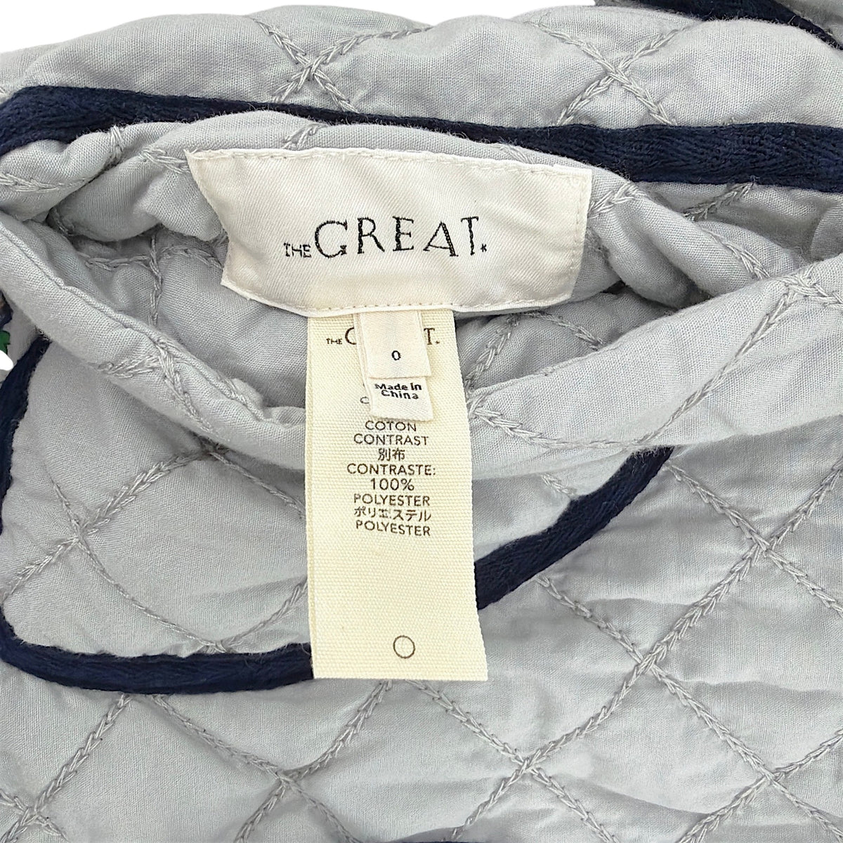 THE GREAT. The Short Quilted Reversible Jacket in Stone Blue 0|XS