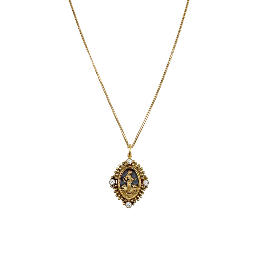VSA Petite Oval Cloister Lady of Fatima Charm Necklace in Gold