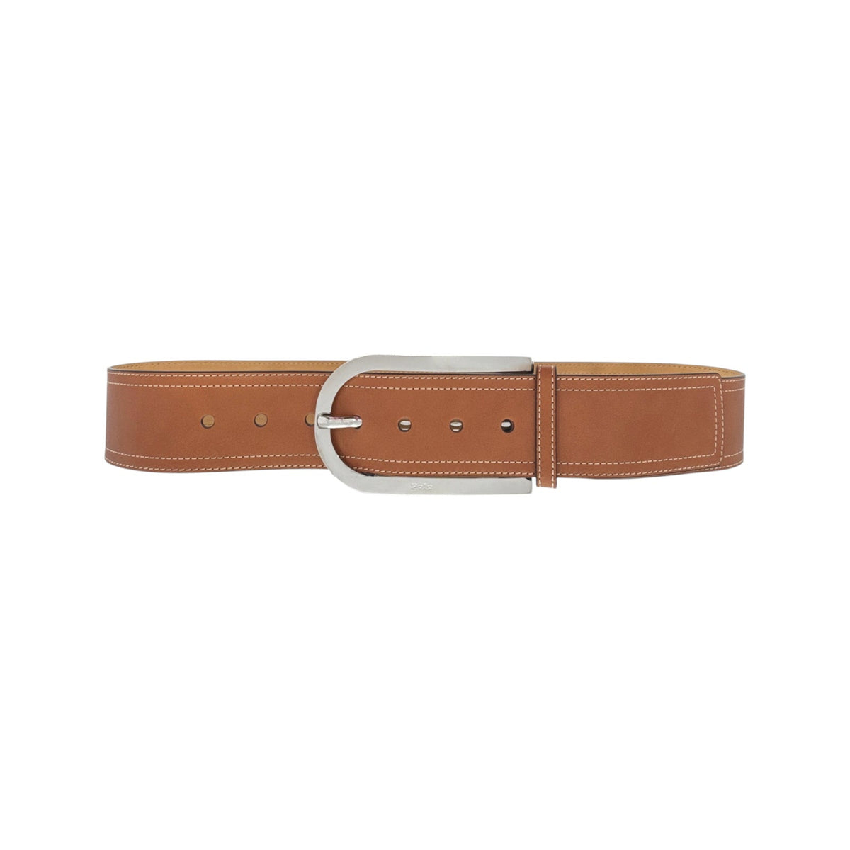 POLO RALPH LAUREN Elongated-Buckle Leather Belt in Cuoio & Silver M