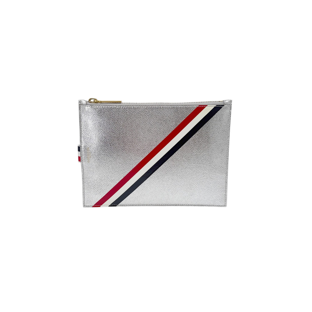 THOM BROWNE Diagonal Stripe Large Coin Wallet Clutch in Silver