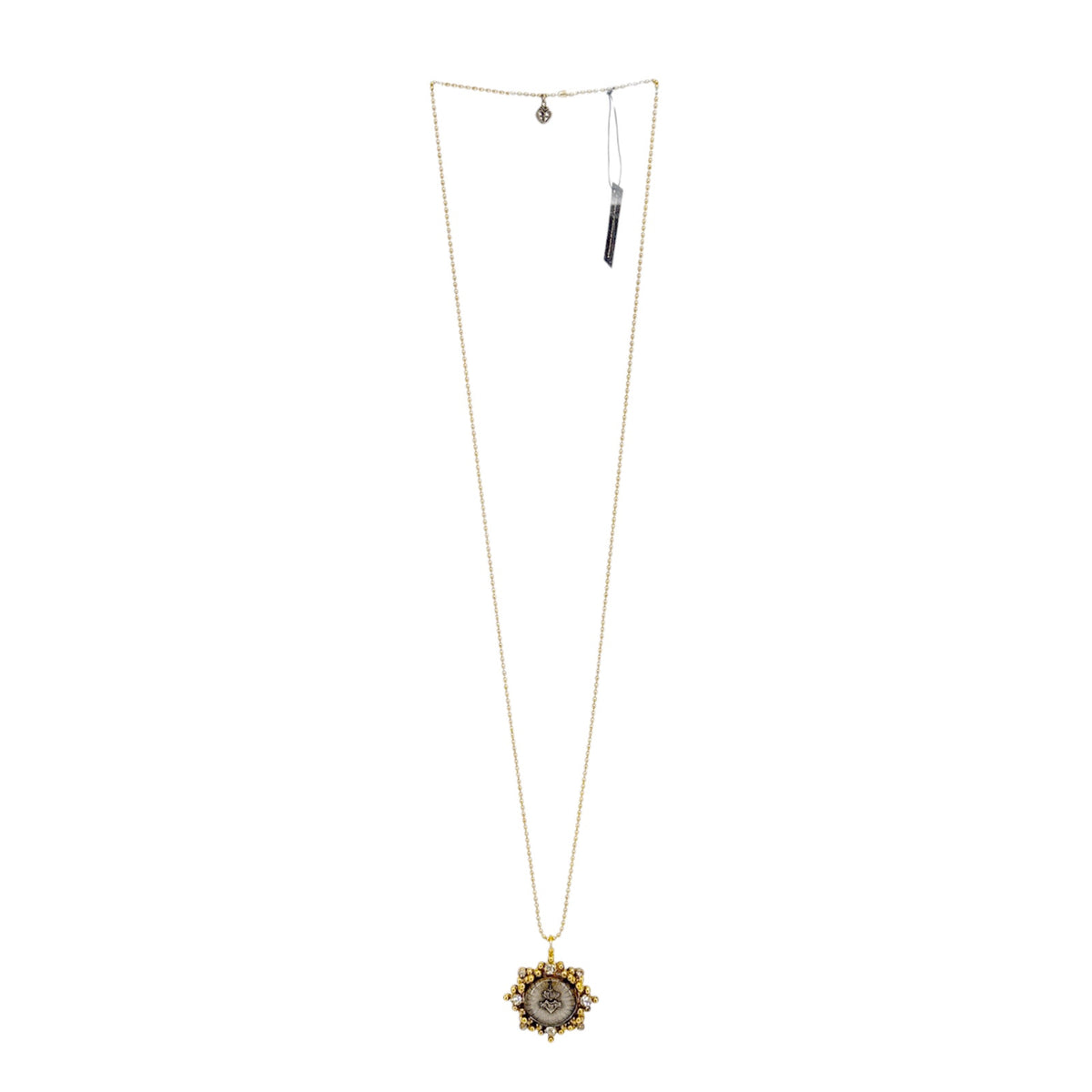 VSA Cloister Sacred Heart Charm Necklace Gold Ball Chain in Gold
