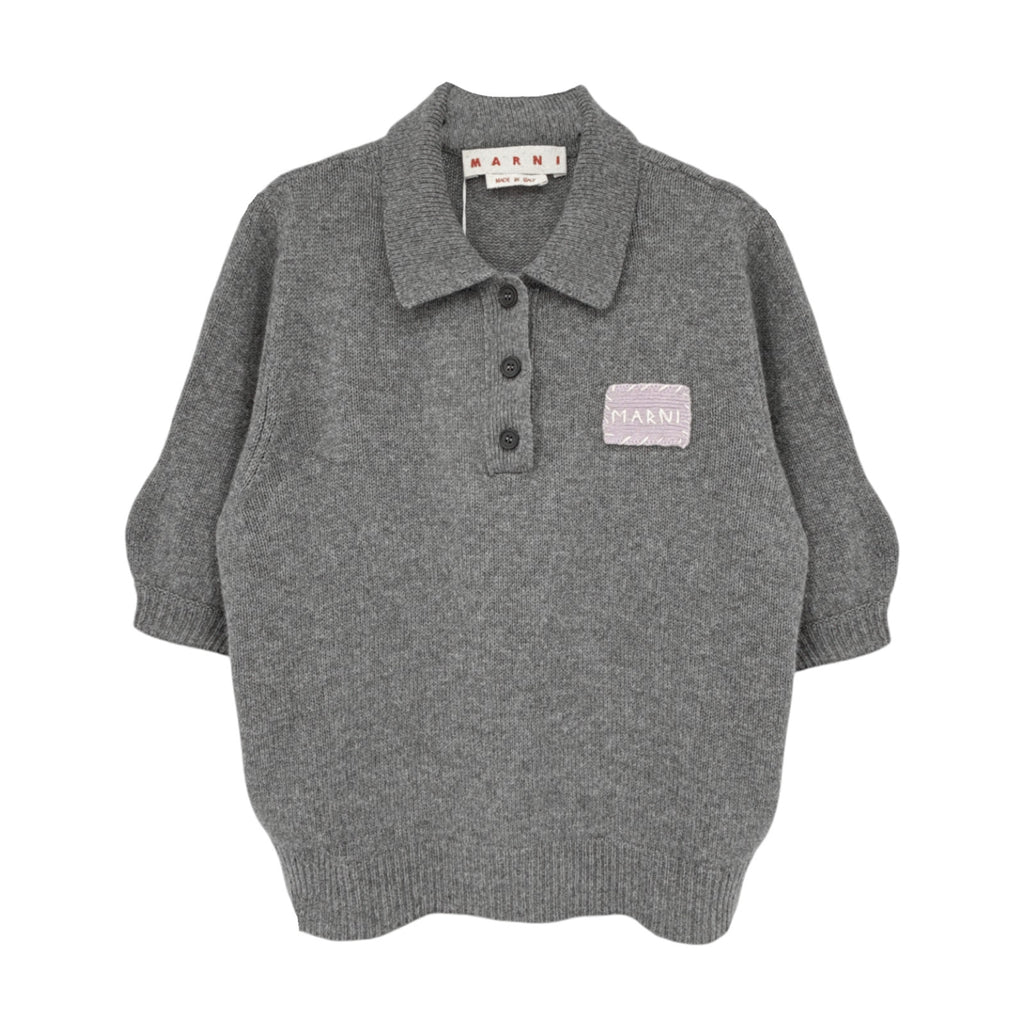 MARNI Cashmere Polo Jumper with Marni Patch in Graphite IT46|US10