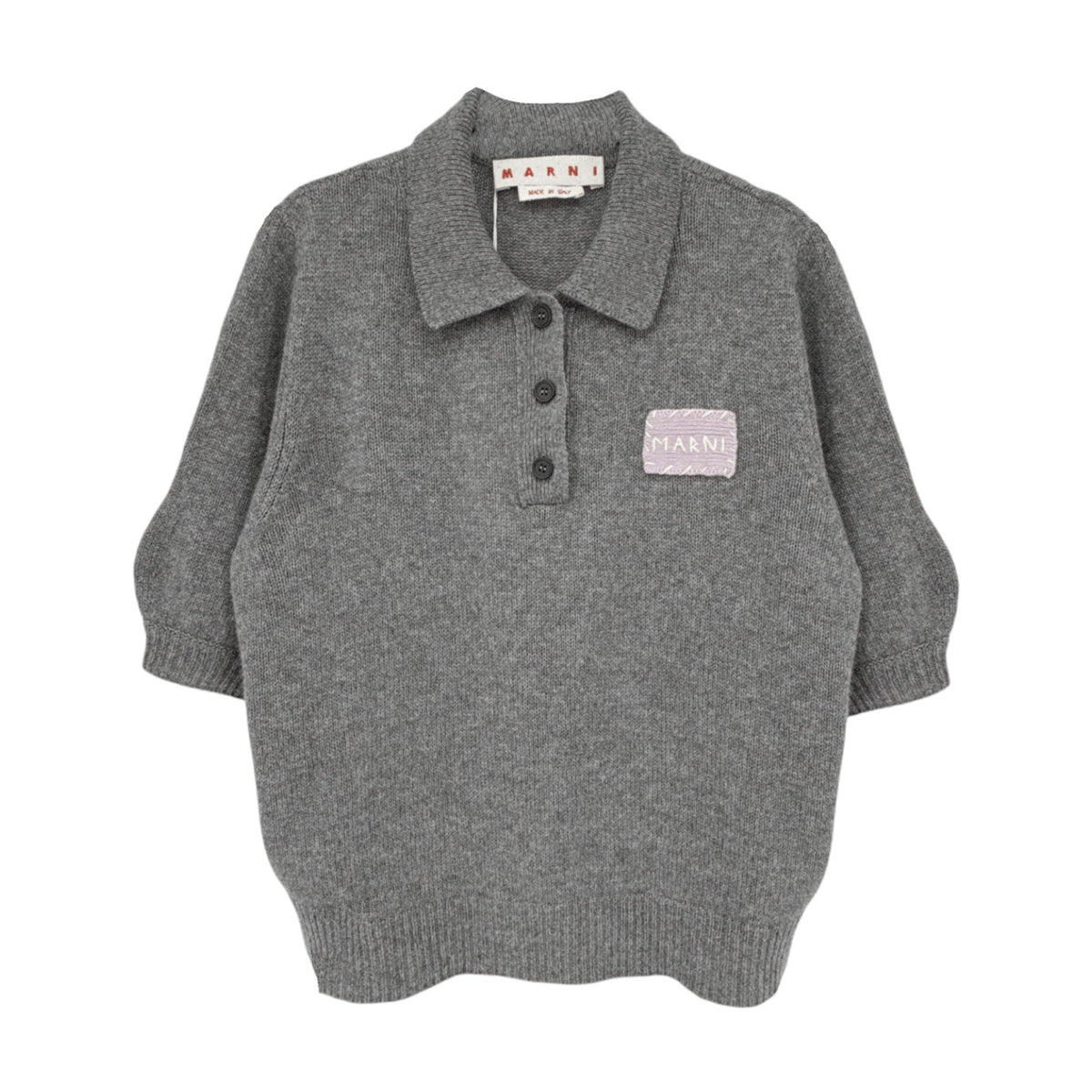 MARNI Cashmere Polo Jumper with Marni Patch in Graphite IT46|US10