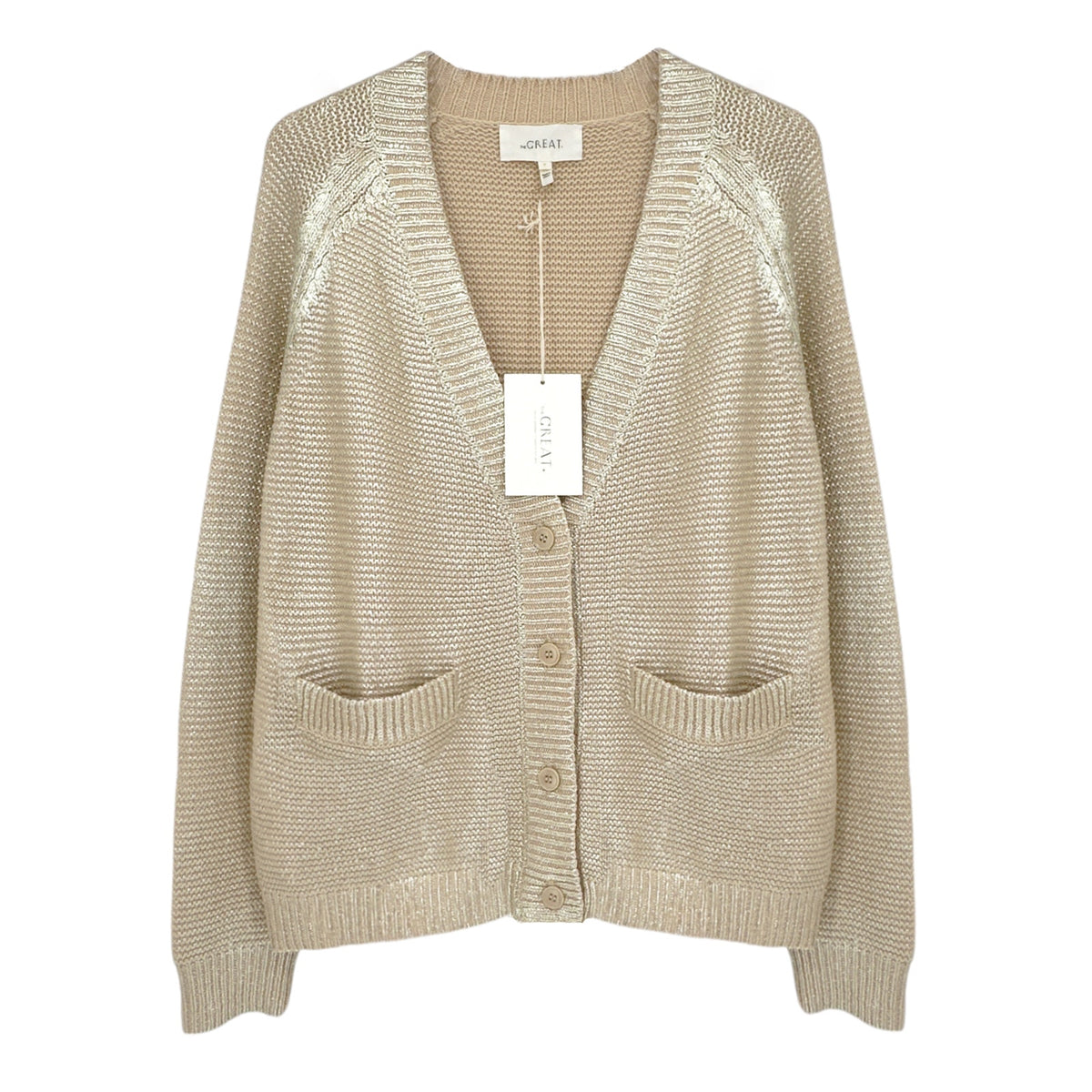 THE GREAT. The Varsity Cardigan Gold Shimmer 1|S