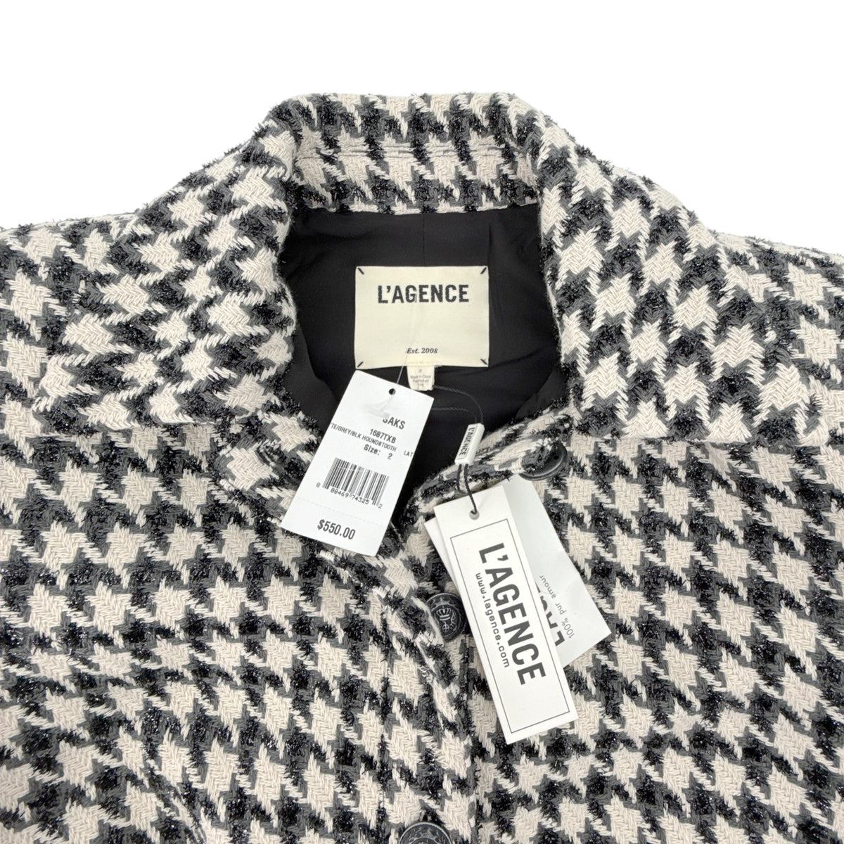 L'AGENCE Cove Crop Short Sleeve Jacket in Houndstooth 2