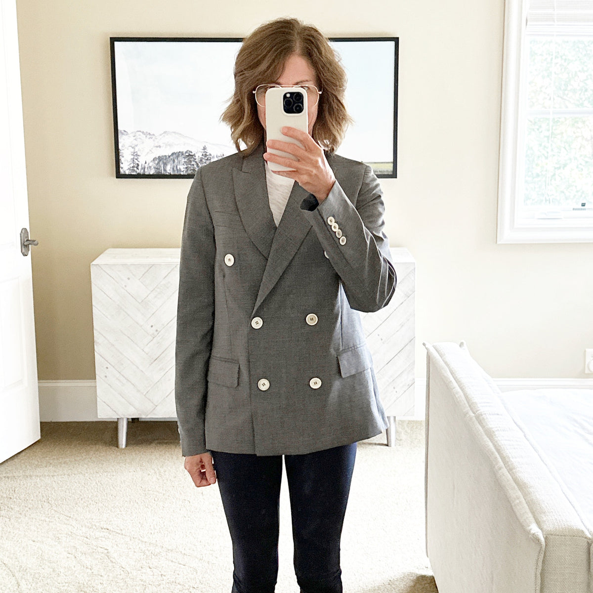 GOLDEN GOOSE Misam Double Breasted Blazer Jacket in Grey XS