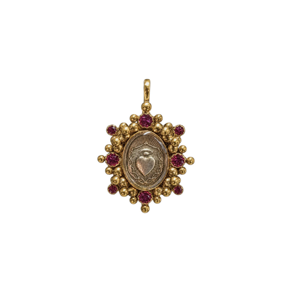 VIRGINS SAINTS & ANGELS VSA Charm Oval Cloister Sacred Heart in Gold & Pink
