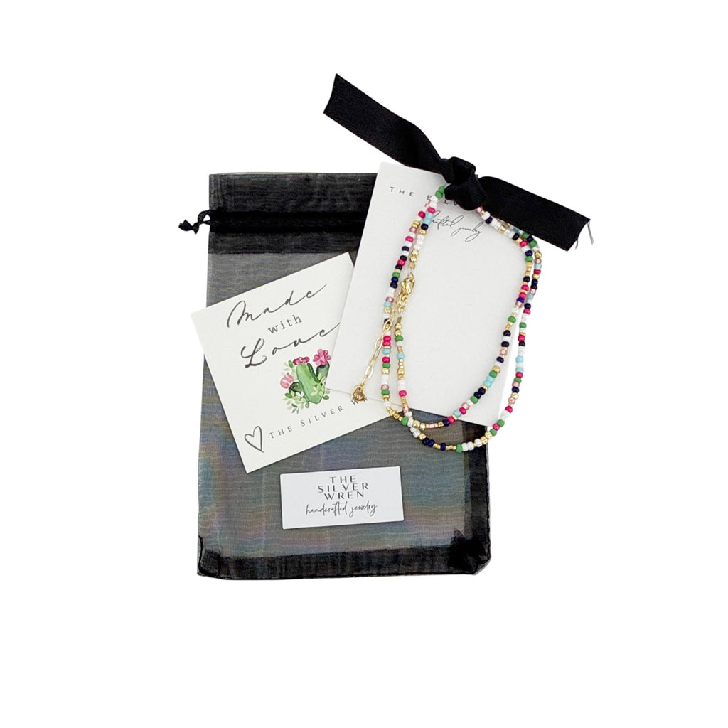 THE SILVER WREN Unity Beaded Necklace in Navy, Green, & Pink