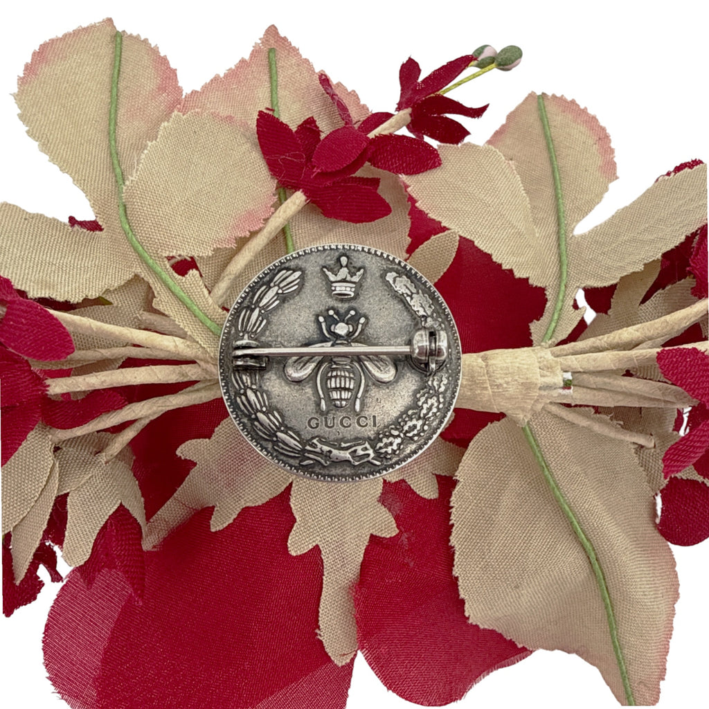 Gucci Silk Floral Brooch in Red