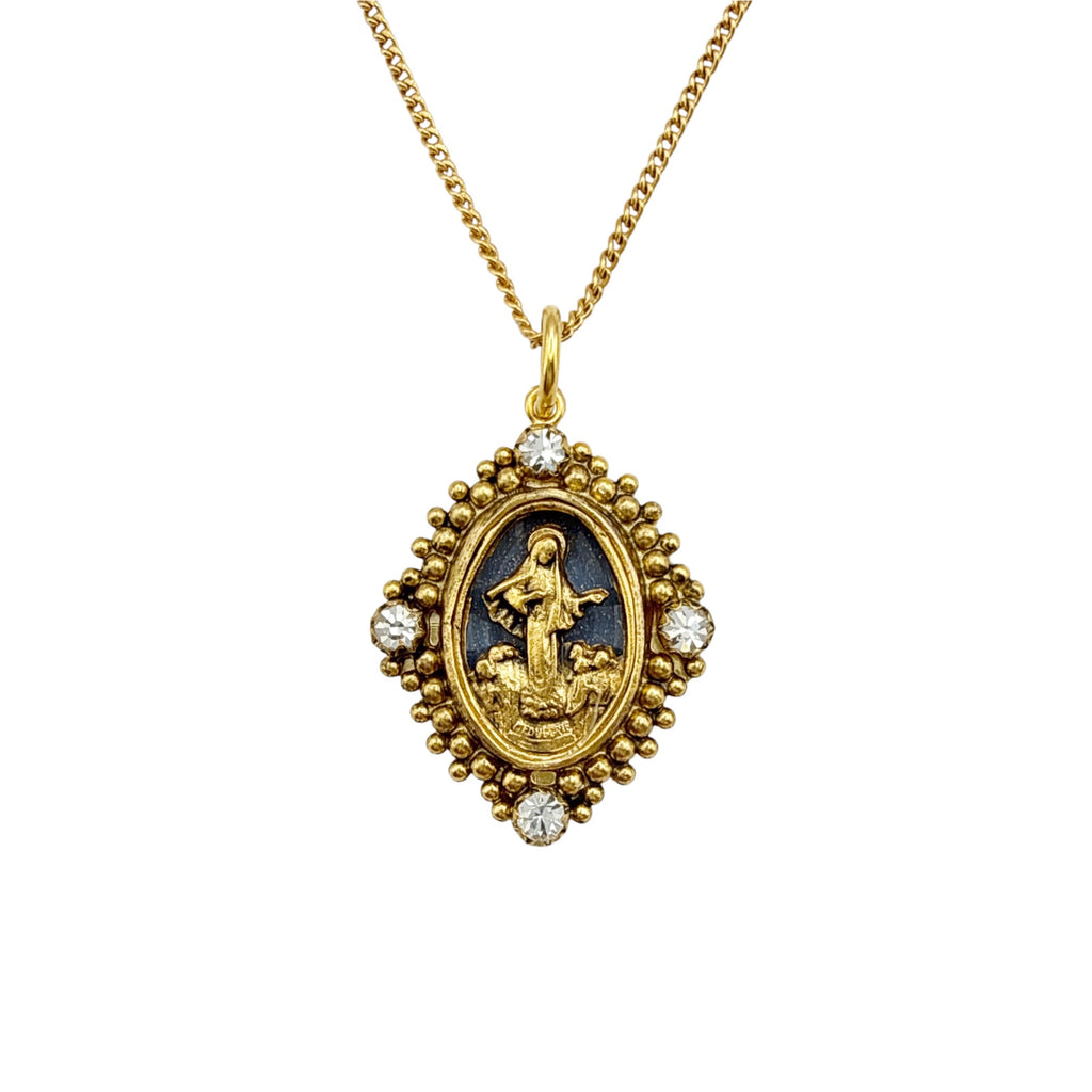 VSA Petite Oval Cloister Lady of Fatima Charm Necklace in Gold