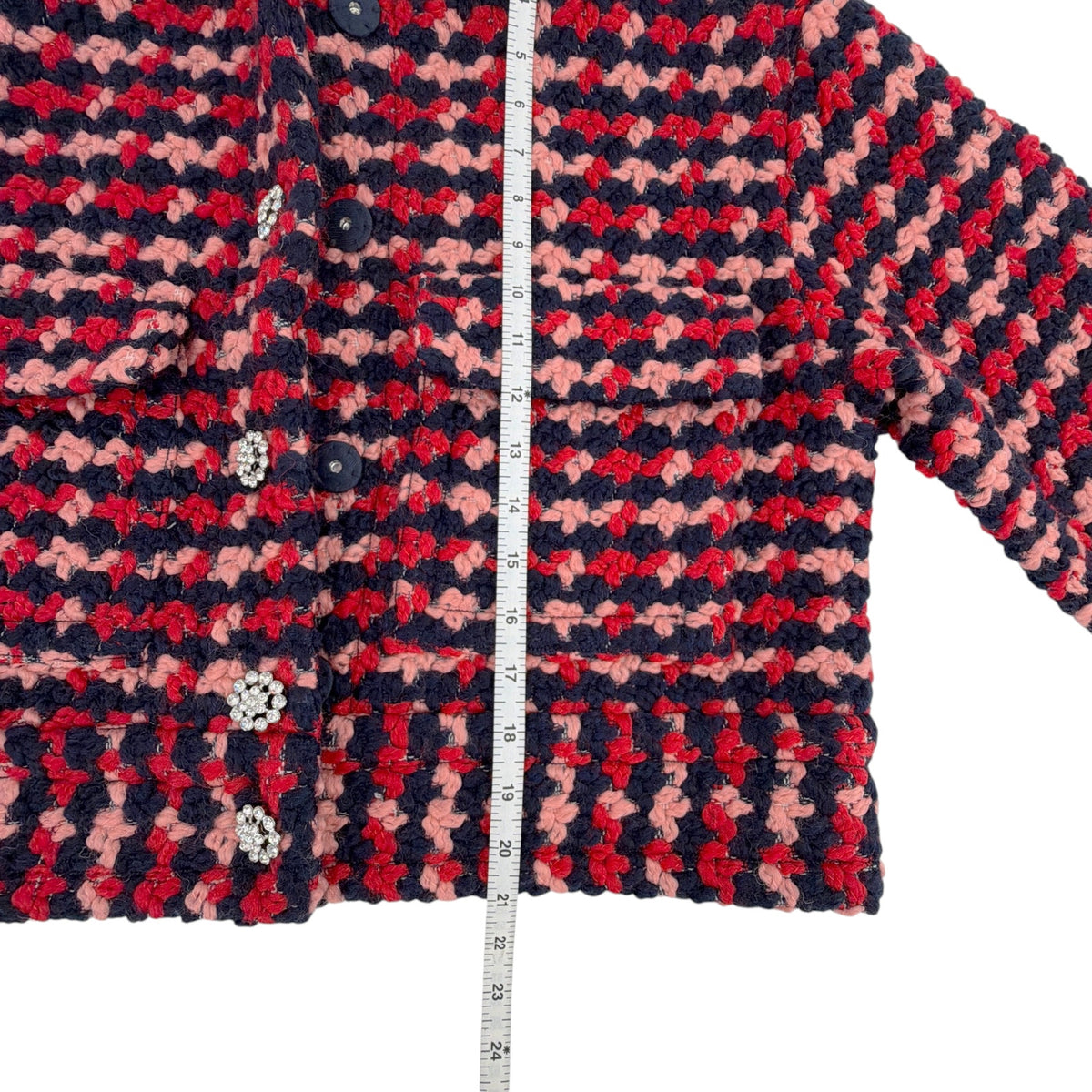 ESSENTIEL ANTWERP Wool Blend Tweed Jacket in Navy Peach & Red XS