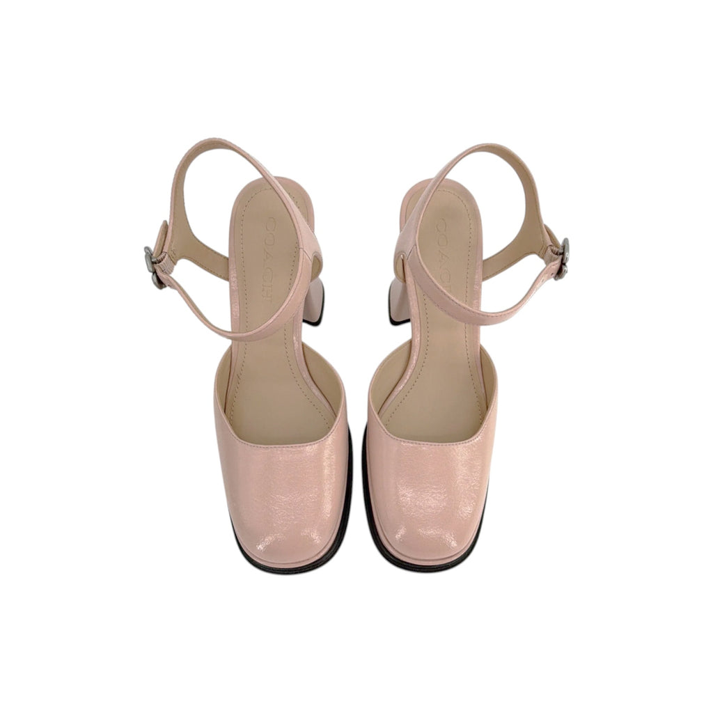 COACH Tea Rose Glazed Leather Platform Pump in Cream 6.5
