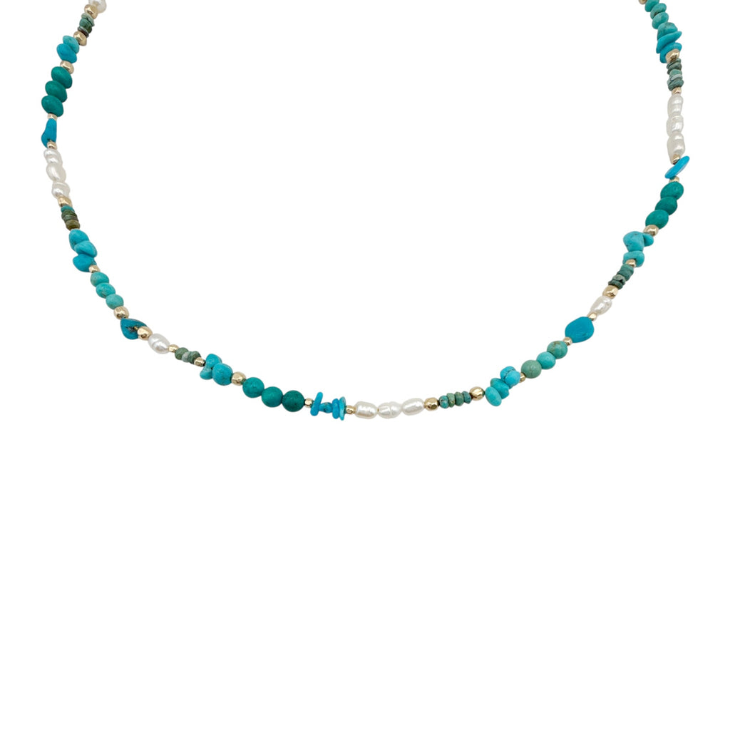 THE SILVER WREN Beaded Turquoise and Pearl Necklace