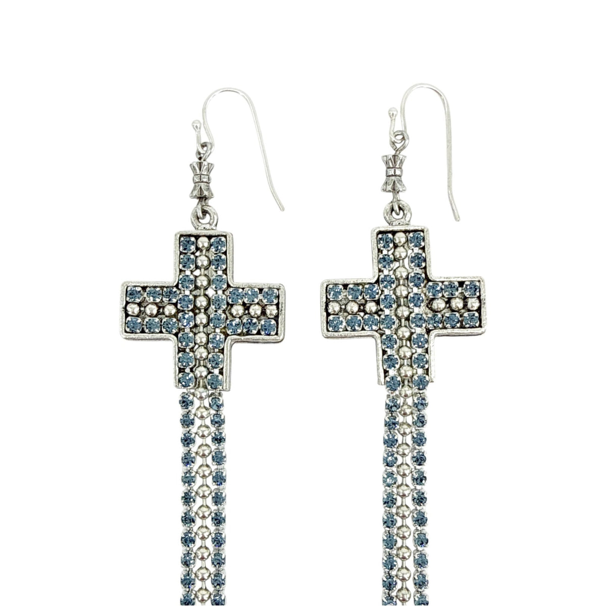 VIRGINS SAINTS & ANGELS VSA Resurrection Cross Chain Earrings in Silver & Blue
