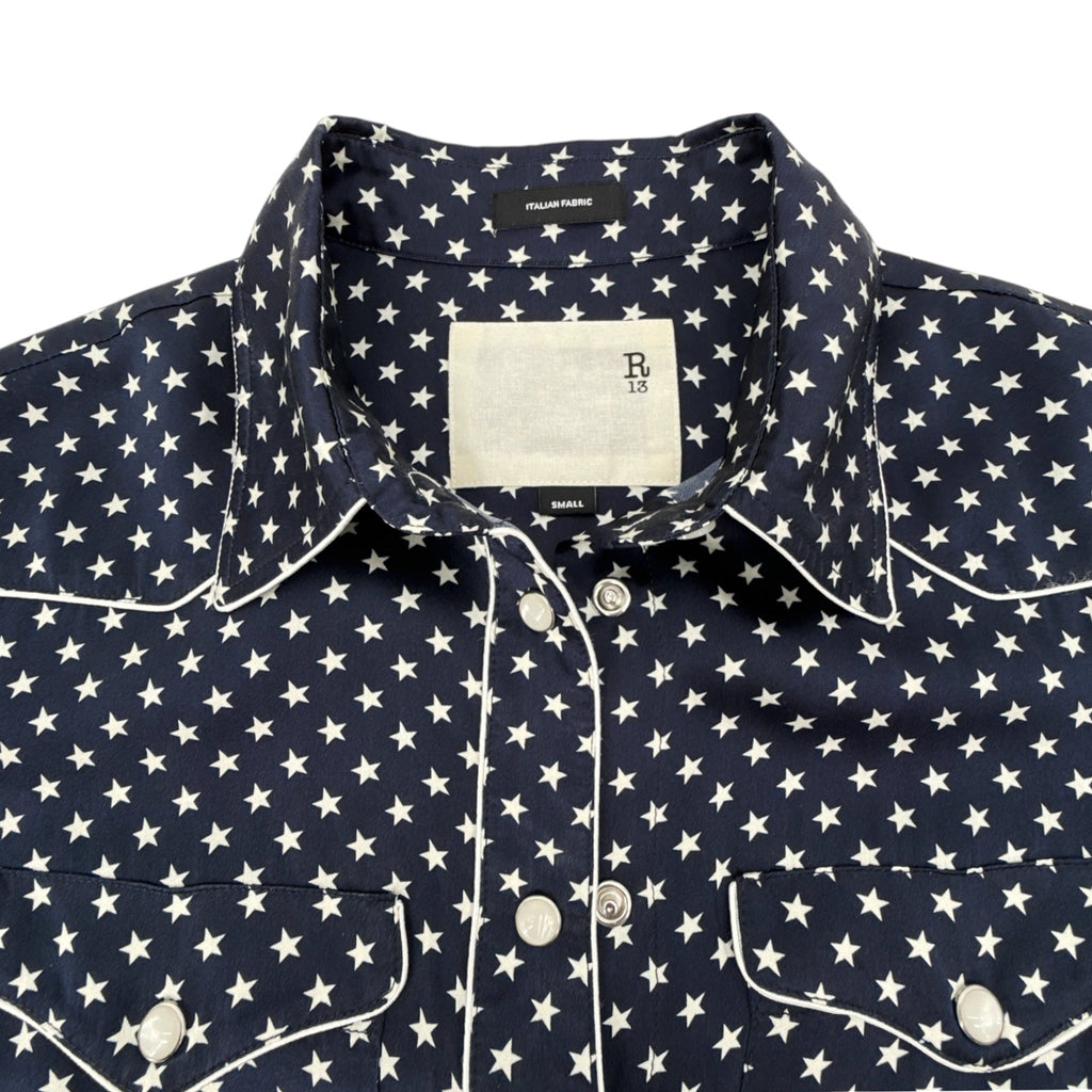 R13 Cowboy Dress in Silk Navy Star S