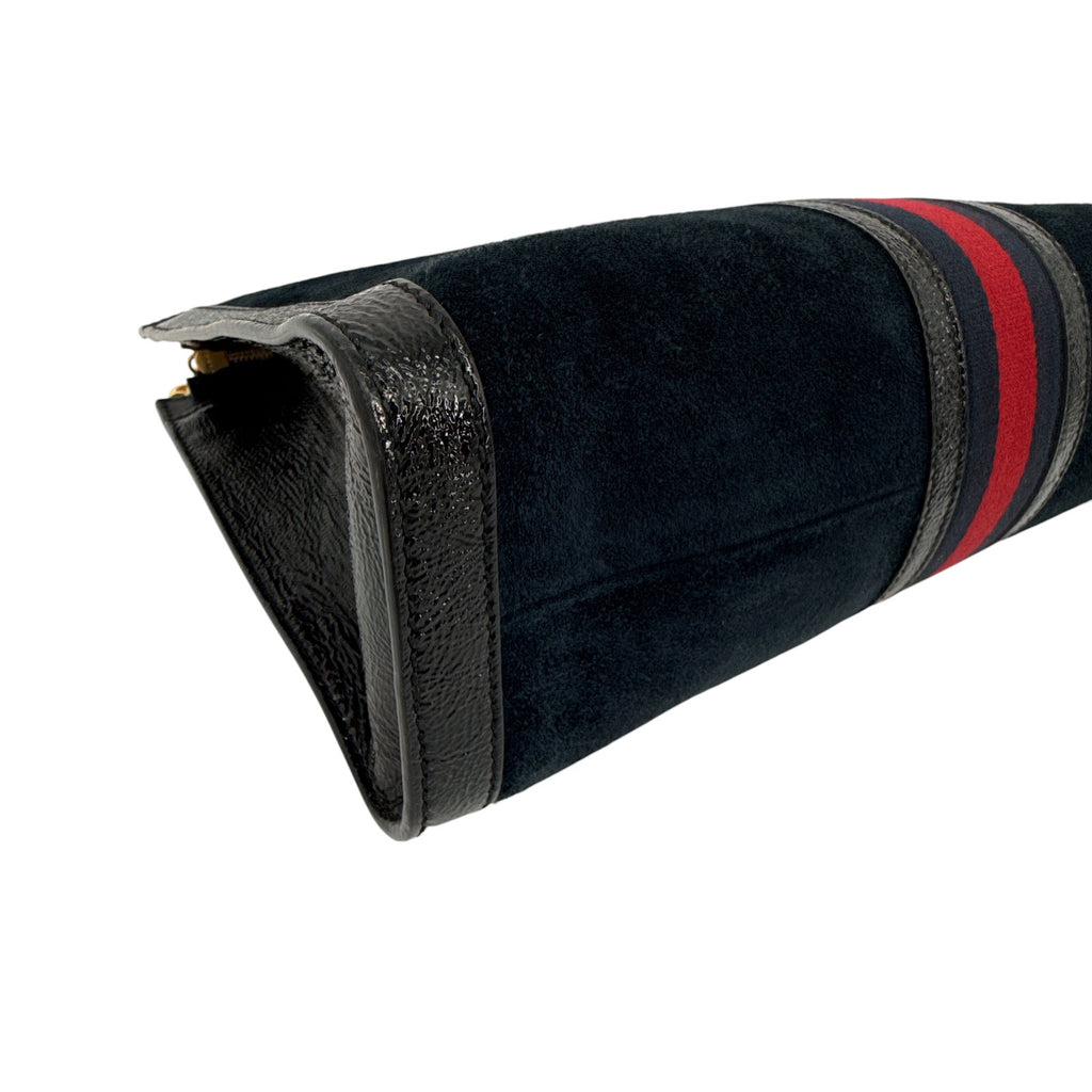 GUCCI Ophidia Cut Out Handle Bag Suede Medium in Navy