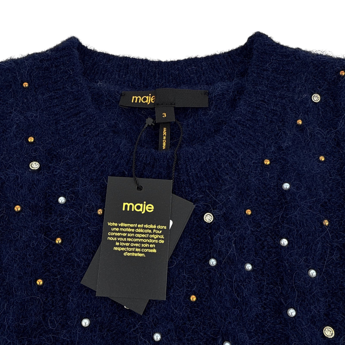 MAJE Maela Embellished Sweater Vest in Marine 3|L