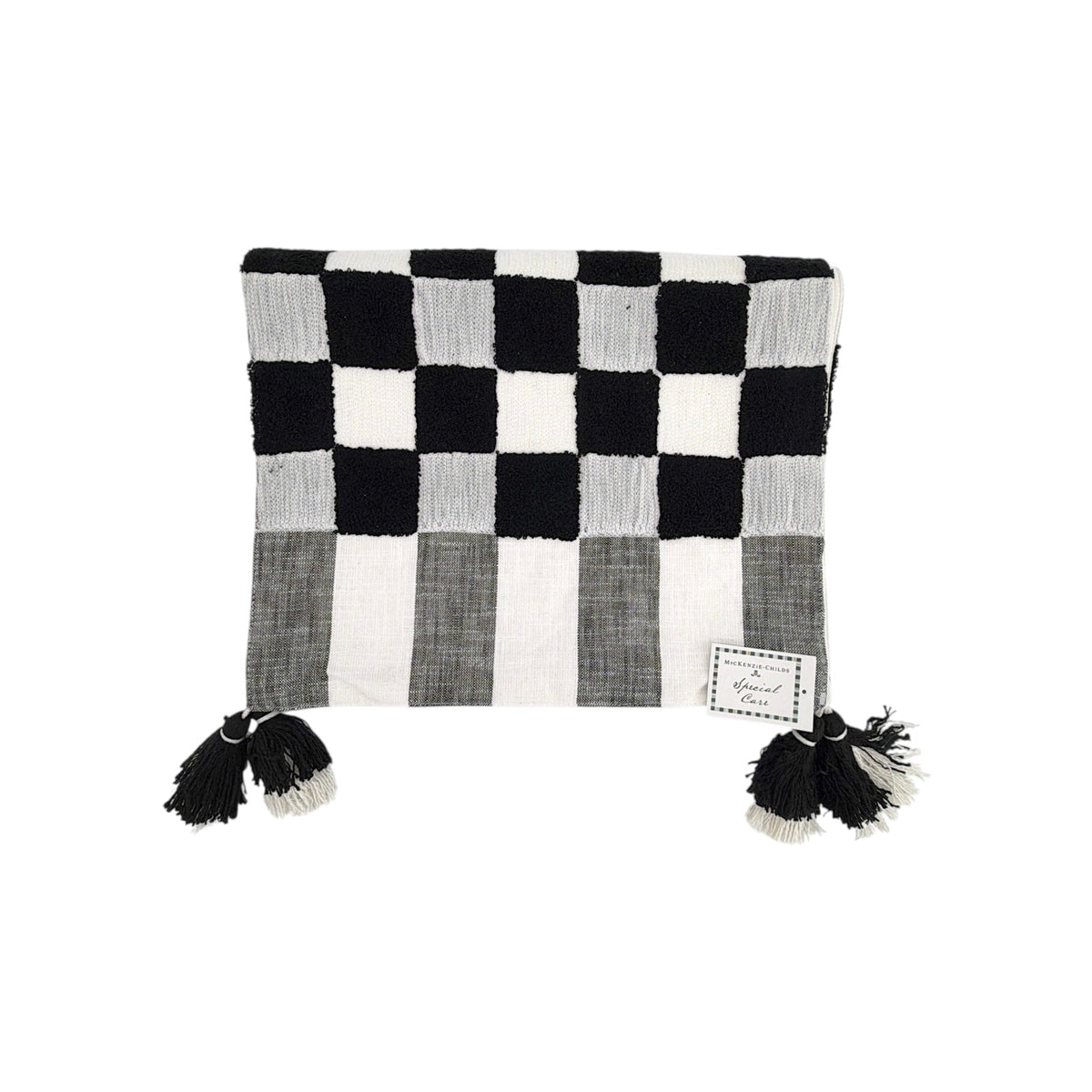 MACKENZIE-CHILDS Black Checks and Stripes Table Runner