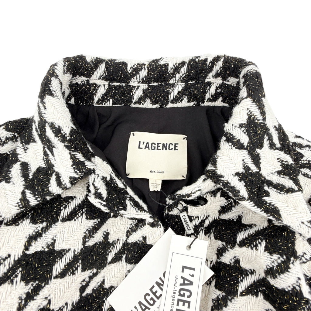 L'AGENCE Bridges Crop Jacket in Ecru Black & Gold Houndstooth 4|S